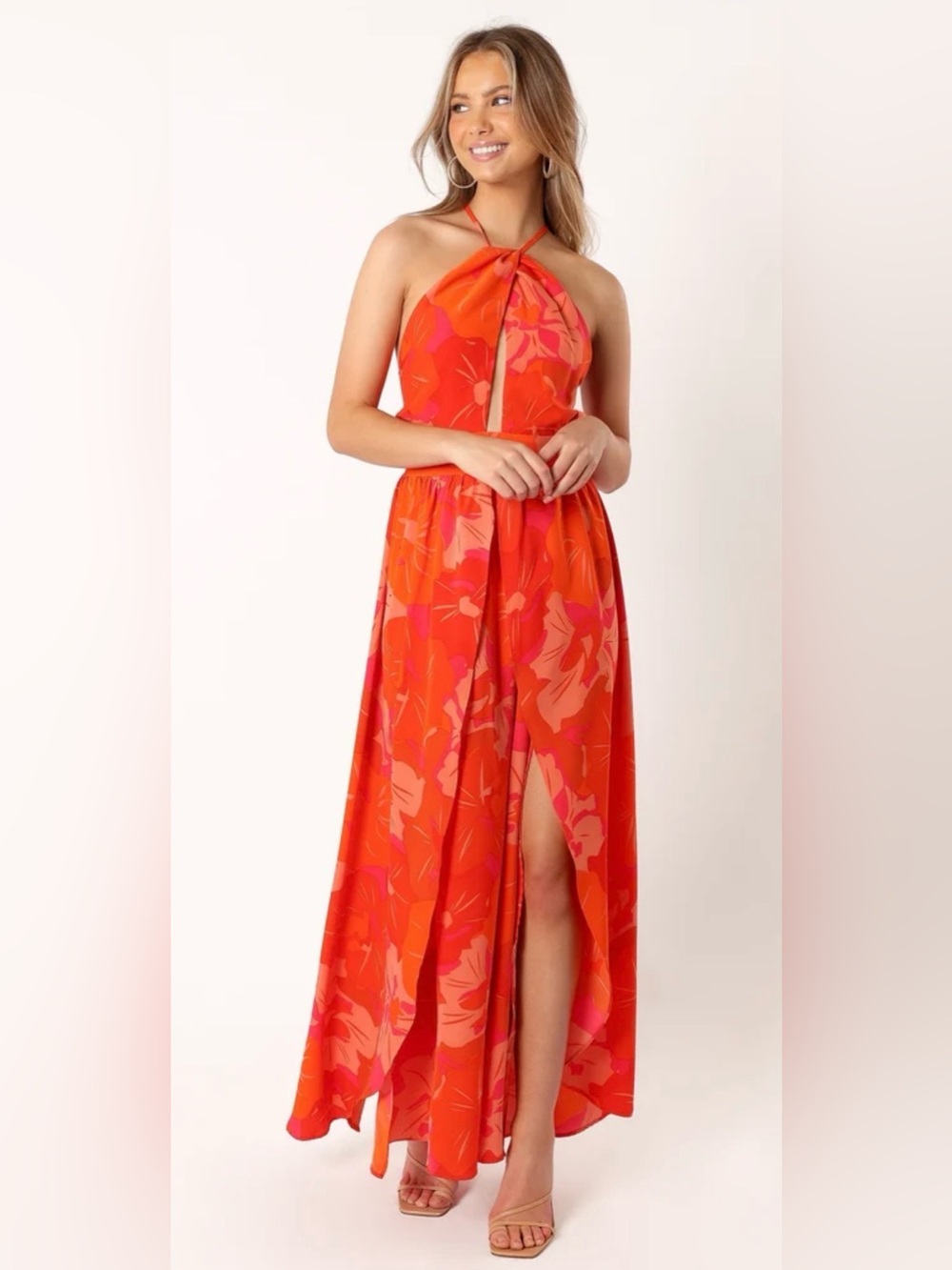 Petal and Pup Cristee Halterneck Maxi Dress in orange floral size S